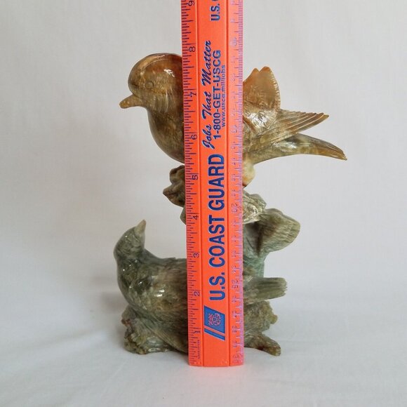 Hand Carved Song Birds 8" Hardstone Green to Golden Brown Audubon Chinese ? - Picture 2 of 16